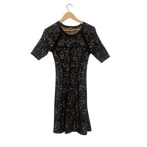 TAYLOR Floral Black Sweater Knit Stretch Knee Length Dress | S